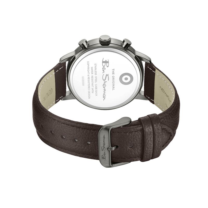 Ben Sherman Men's Gunmetal Skeleton Chronograph Watch with Brown Leather Strap