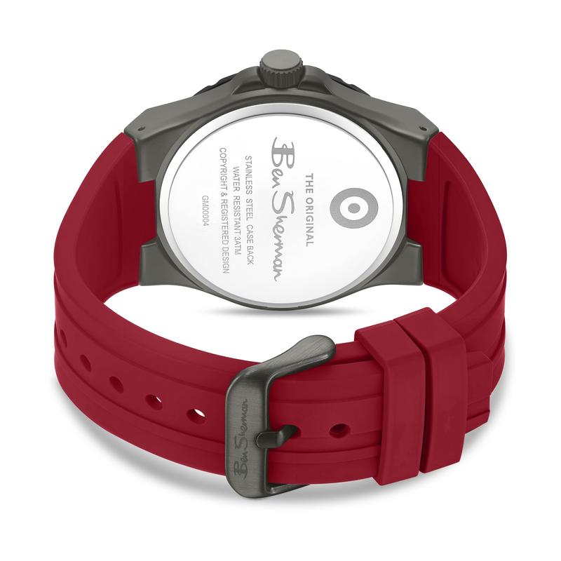 Ben Sherman Men’s Gunmetal Watch with Grey Dial and Burgundy Silicone Strap