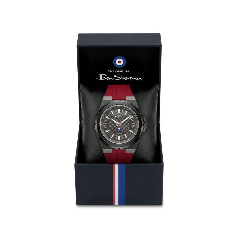 Ben Sherman Men’s Gunmetal Watch with Grey Dial and Burgundy Silicone Strap