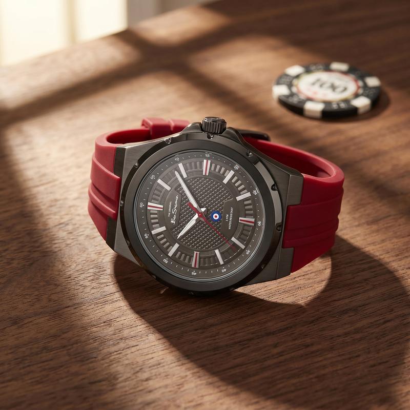 Ben Sherman Men’s Gunmetal Watch with Grey Dial and Burgundy Silicone Strap