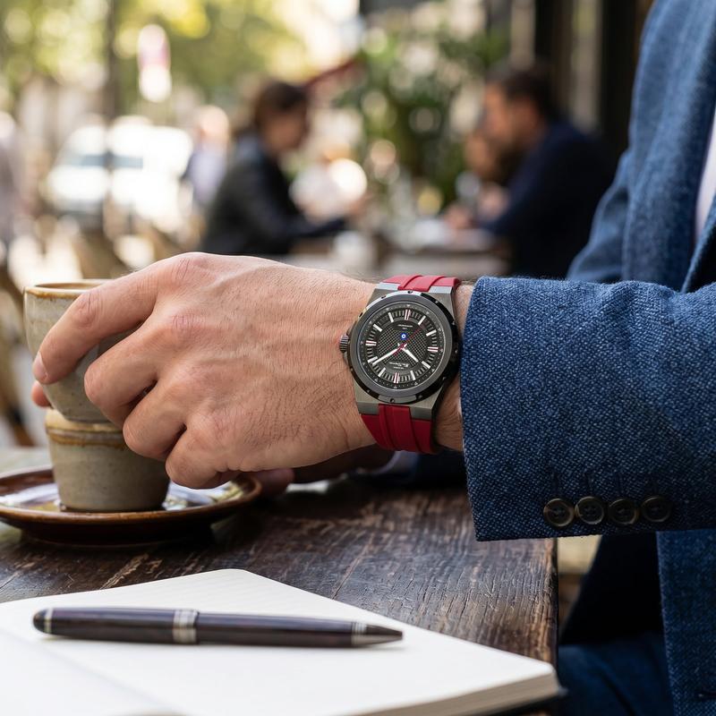 Ben Sherman Men’s Gunmetal Watch with Grey Dial and Burgundy Silicone Strap