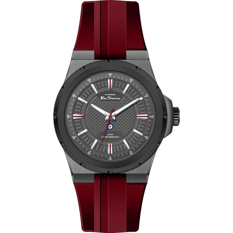 Ben Sherman Men’s Gunmetal Watch with Grey Dial and Burgundy Silicone Strap