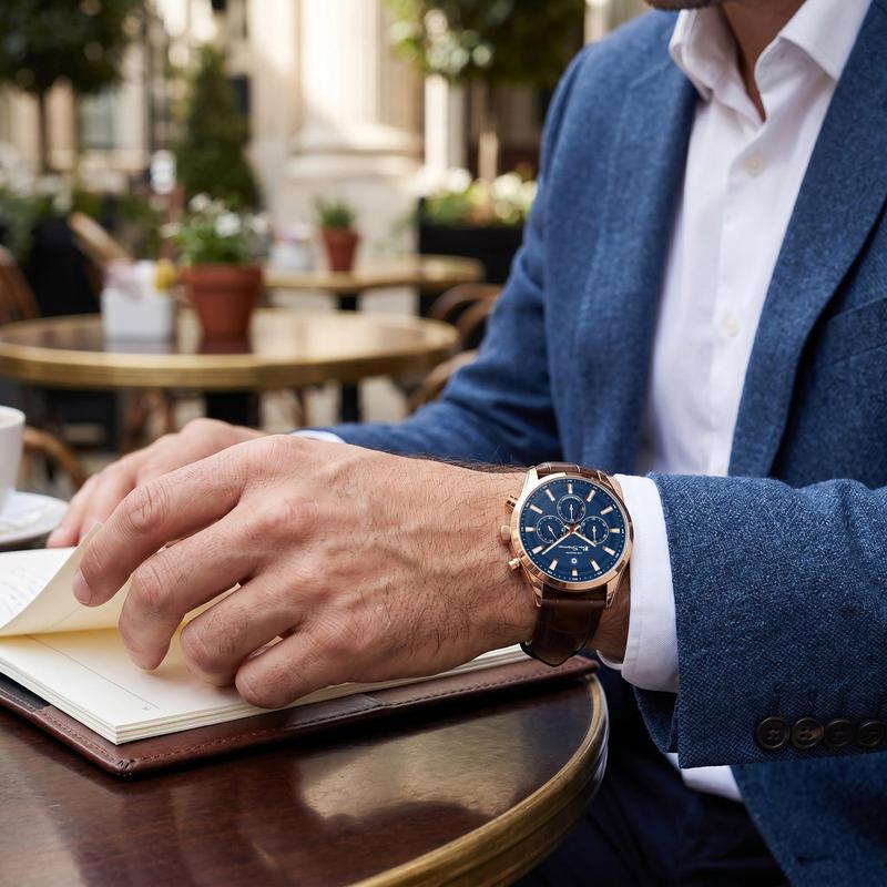 Ben Sherman Men's Rose Gold Chronograph Watch with Blue Dial & Brown Leather Strap