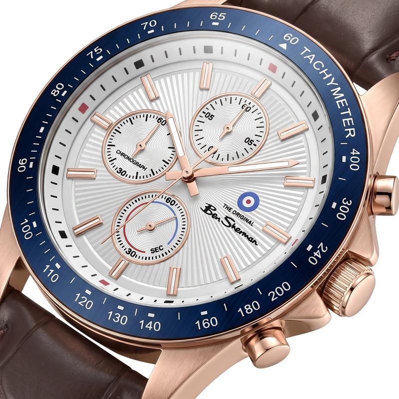 Ben Sherman Men's Rose Gold Chronograph Watch with Brown Leather Strap
