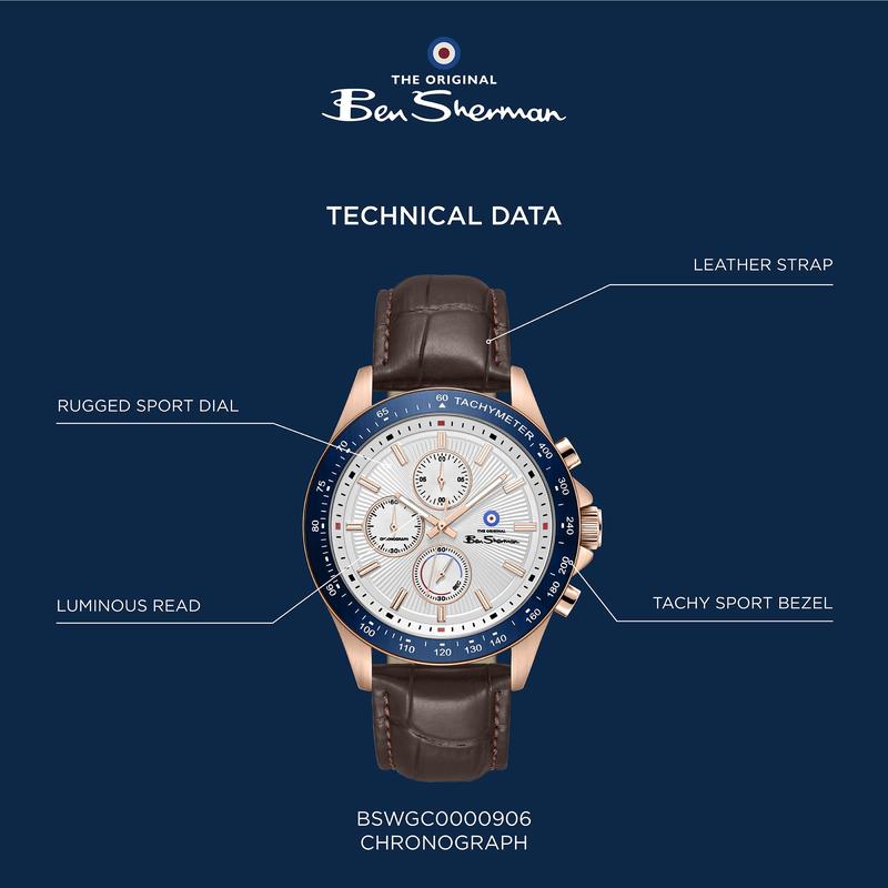 Ben Sherman Men's Rose Gold Chronograph Watch with Brown Leather Strap