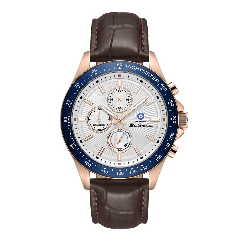 Ben Sherman Men's Rose Gold Chronograph Watch with Brown Leather Strap