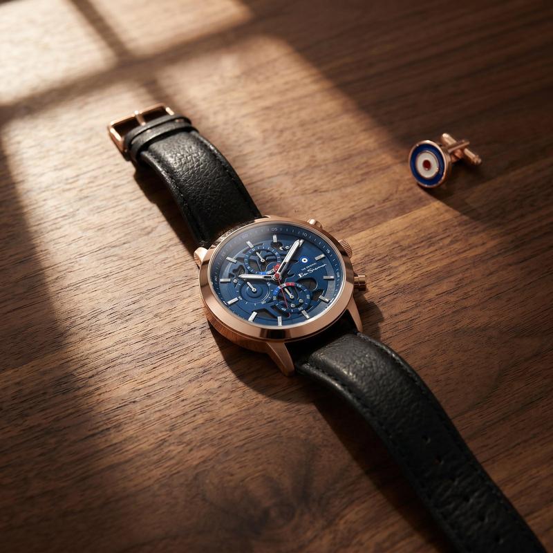 Ben Sherman Men's Rose Gold Skeleton Chronograph Watch with Black Leather Strap