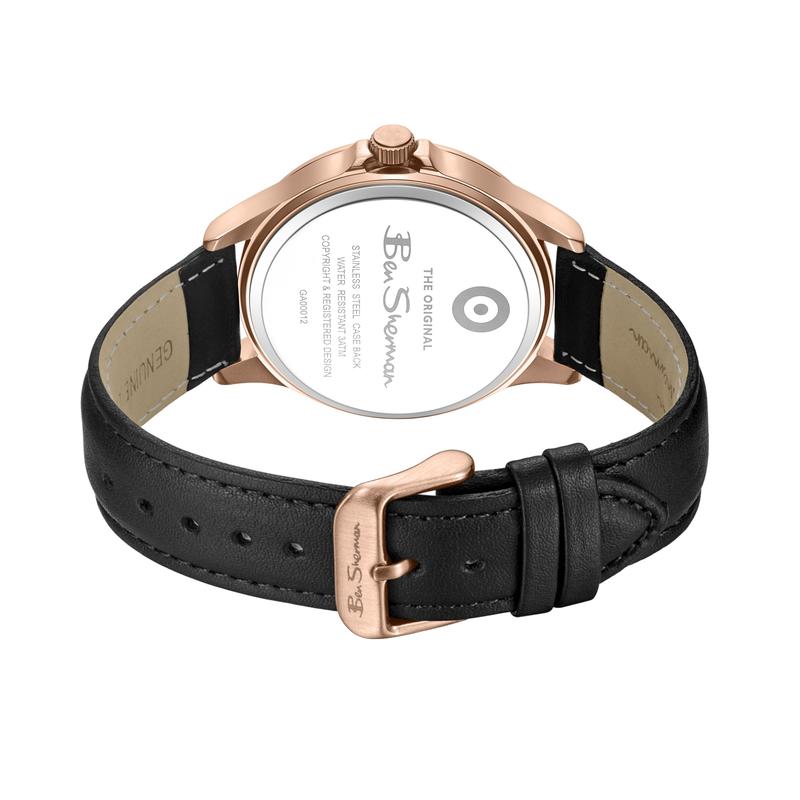 Ben Sherman Men’s Rose Gold-Tone Watch with Black Dial and Leather Strap