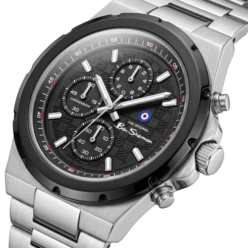 Ben Sherman Men's Silver & Black Chronograph Watch with Stainless Steel Bracelet