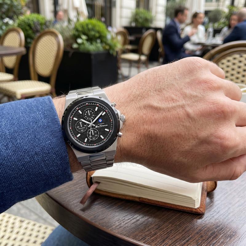 Ben Sherman Men's Silver & Black Chronograph Watch with Stainless Steel Bracelet