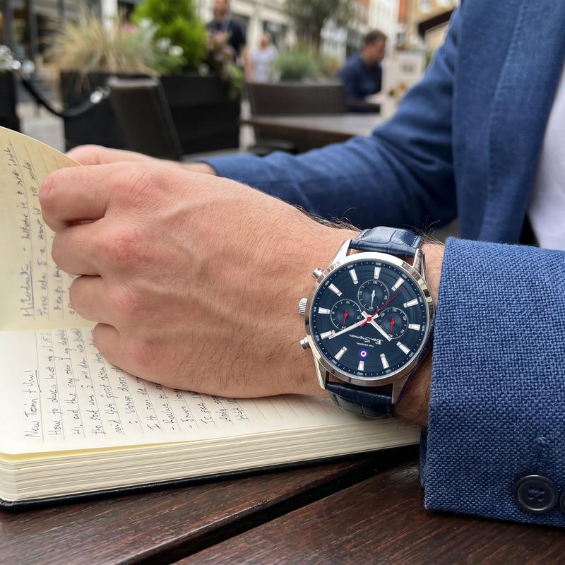 Ben Sherman Men's Silver Chronograph Watch with Blue Dial & Blue Leather Strap