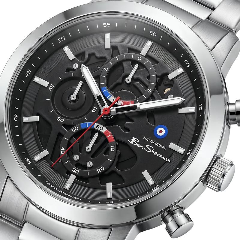 Ben Sherman Men's Silver Skeleton Chronograph Watch with Stainless Steel Bracelet