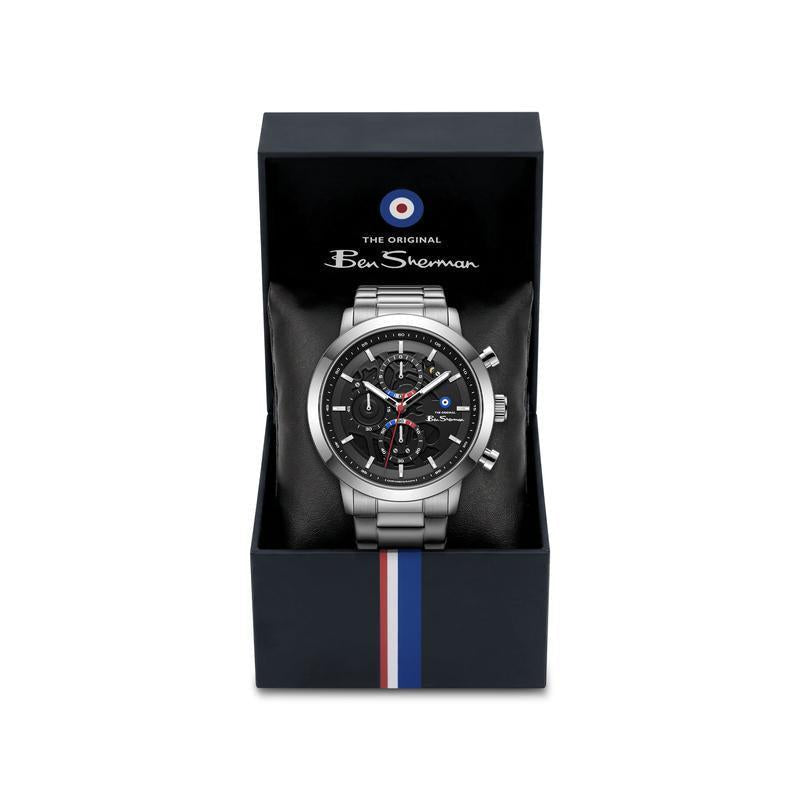Ben Sherman Men's Silver Skeleton Chronograph Watch with Stainless Steel Bracelet