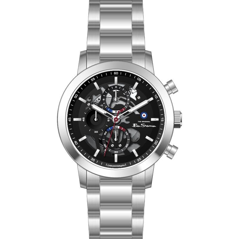 Ben Sherman Men's Silver Skeleton Chronograph Watch with Stainless Steel Bracelet