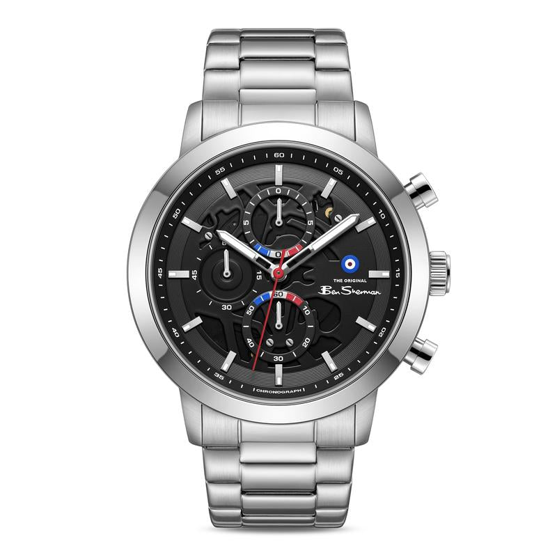 Ben Sherman Men's Silver Skeleton Chronograph Watch with Stainless Steel Bracelet