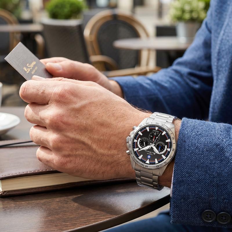 Ben Sherman Men’s Silver-Tone Chronograph Watch with Black Dial