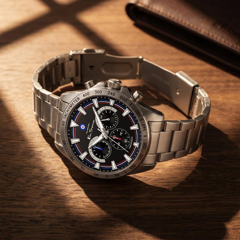 Ben Sherman Men’s Silver-Tone Chronograph Watch with Black Dial