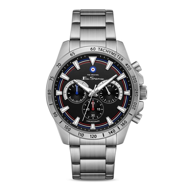 Ben Sherman Men’s Silver-Tone Chronograph Watch with Black Dial