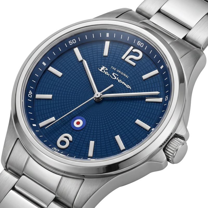 Ben Sherman Men’s Silver-Tone Watch with Textured Navy Dial