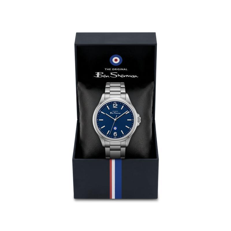 Ben Sherman Men’s Silver-Tone Watch with Textured Navy Dial