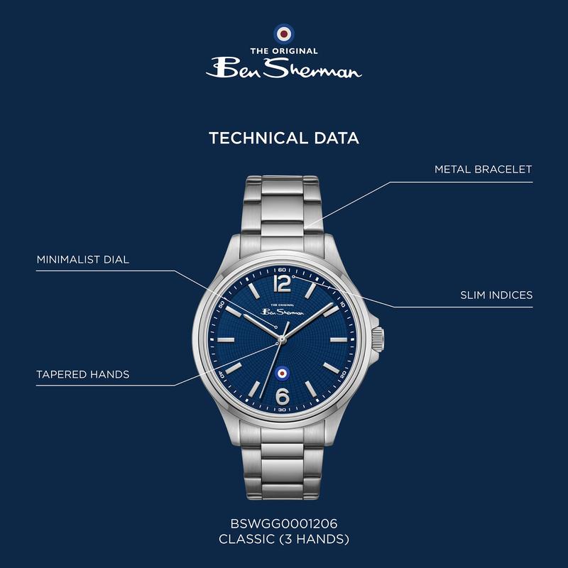 Ben Sherman Men’s Silver-Tone Watch with Textured Navy Dial