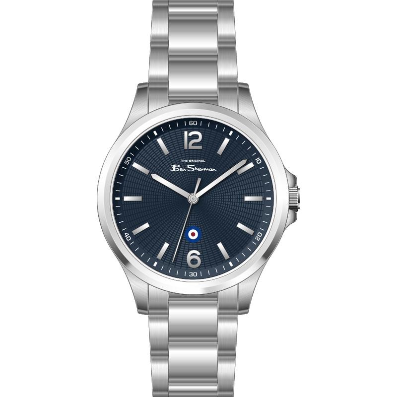 Ben Sherman Men’s Silver-Tone Watch with Textured Navy Dial