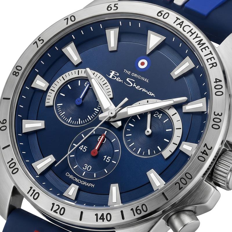 Ben Sherman Men's Sport Chronograph Watch – Blue Dial, Stainless Steel Case & Navy Silicone Strap
