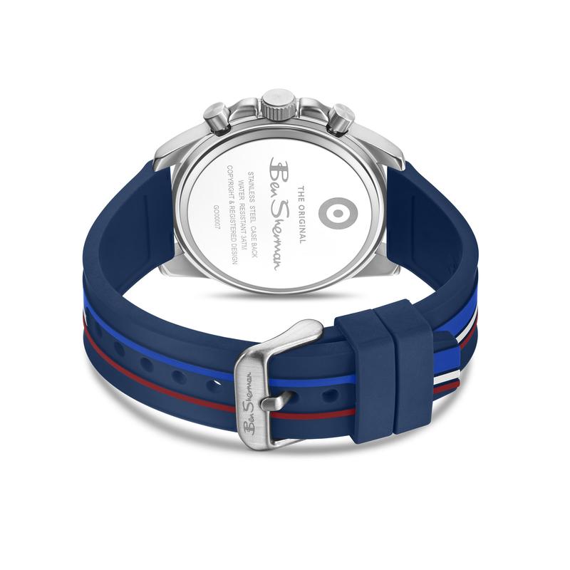 Ben Sherman Men's Sport Chronograph Watch – Blue Dial, Stainless Steel Case & Navy Silicone Strap