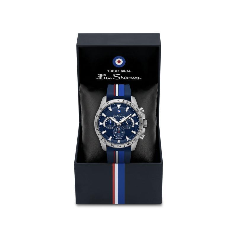 Ben Sherman Men's Sport Chronograph Watch – Blue Dial, Stainless Steel Case & Navy Silicone Strap