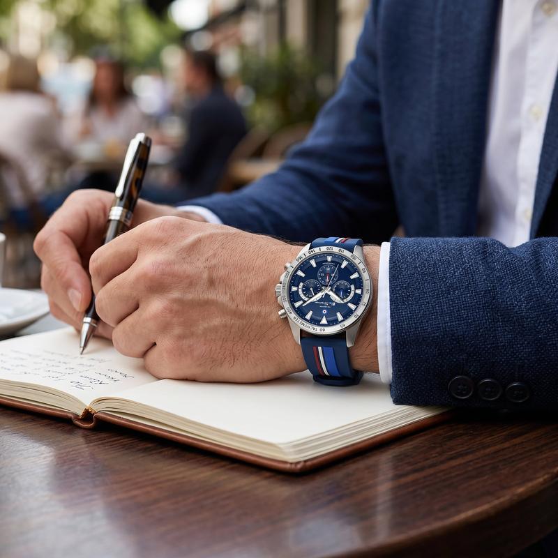 Ben Sherman Men's Sport Chronograph Watch – Blue Dial, Stainless Steel Case & Navy Silicone Strap