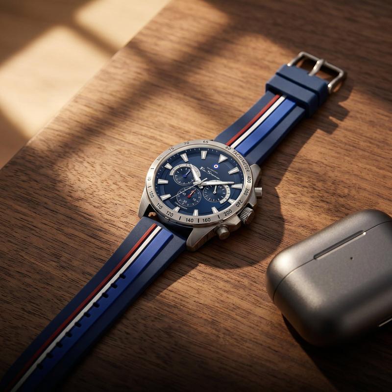 Ben Sherman Men's Sport Chronograph Watch – Blue Dial, Stainless Steel Case & Navy Silicone Strap