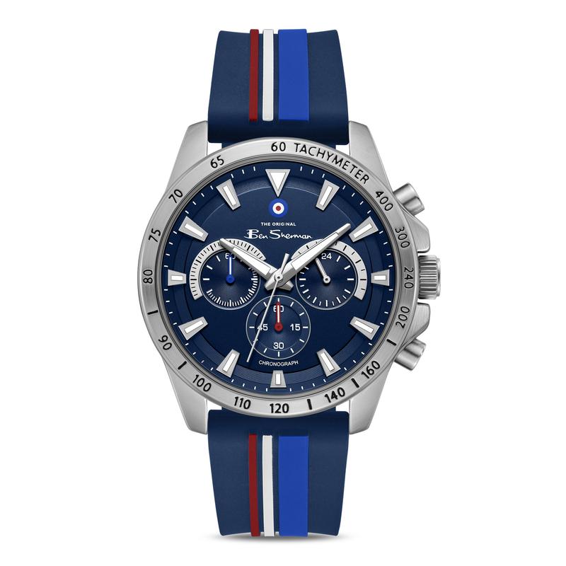 Ben Sherman Men's Sport Chronograph Watch – Blue Dial, Stainless Steel Case & Navy Silicone Strap
