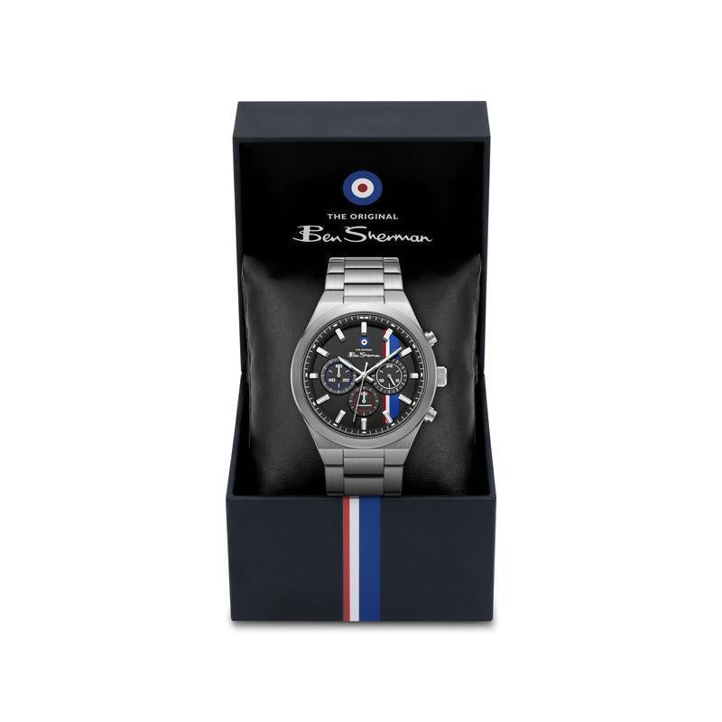 Ben Sherman Men's Stainless Steel Chronograph Watch with Black Dial & Silver Bracelet