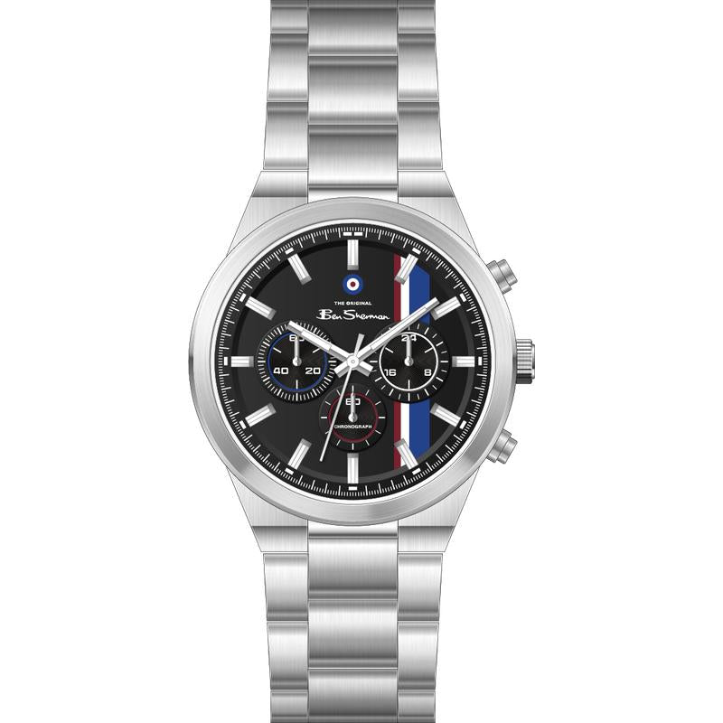 Ben Sherman Men's Stainless Steel Chronograph Watch with Black Dial & Silver Bracelet