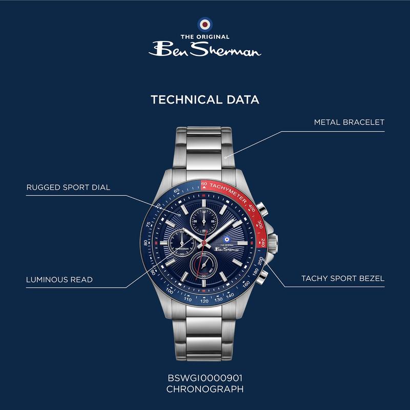 Ben Sherman Men's Stainless Steel Chronograph Watch with Blue Dial