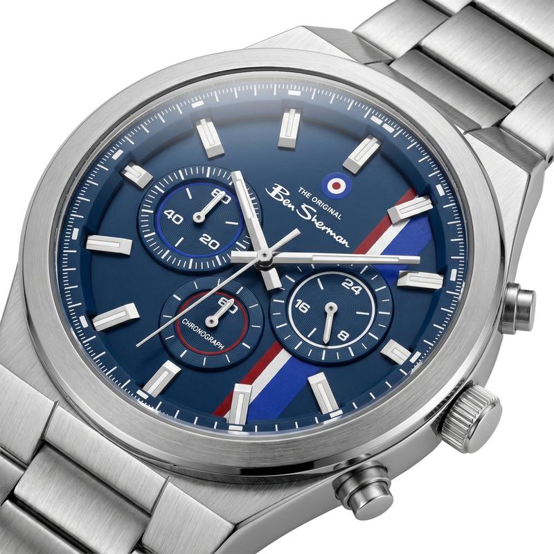 Ben Sherman Men's Stainless Steel Chronograph Watch with Blue Dial & Silver Bracelet