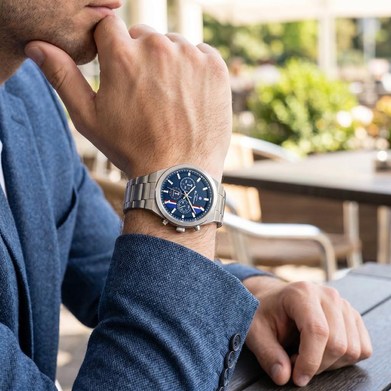 Ben Sherman Men's Stainless Steel Chronograph Watch with Blue Dial & Silver Bracelet