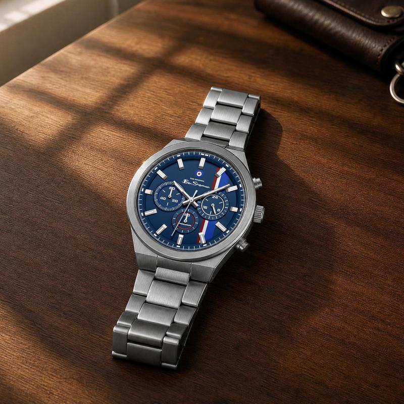 Ben Sherman Men's Stainless Steel Chronograph Watch with Blue Dial & Silver Bracelet