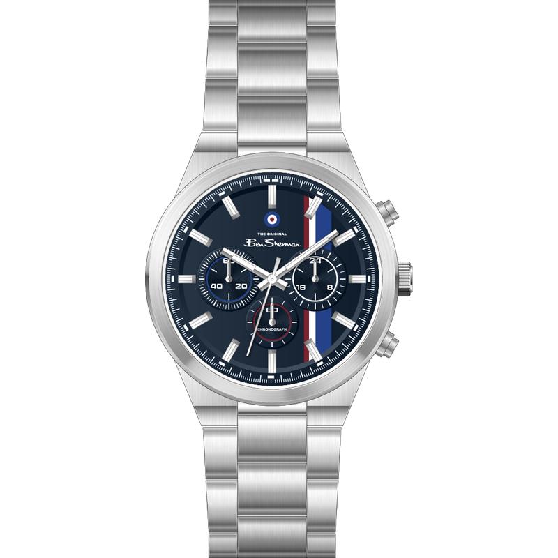 Ben Sherman Men's Stainless Steel Chronograph Watch with Blue Dial & Silver Bracelet