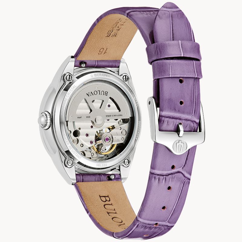 Bulova Sutton Women's Automatic Watch Lavender Leather Strap Mother-of-Pearl Dial