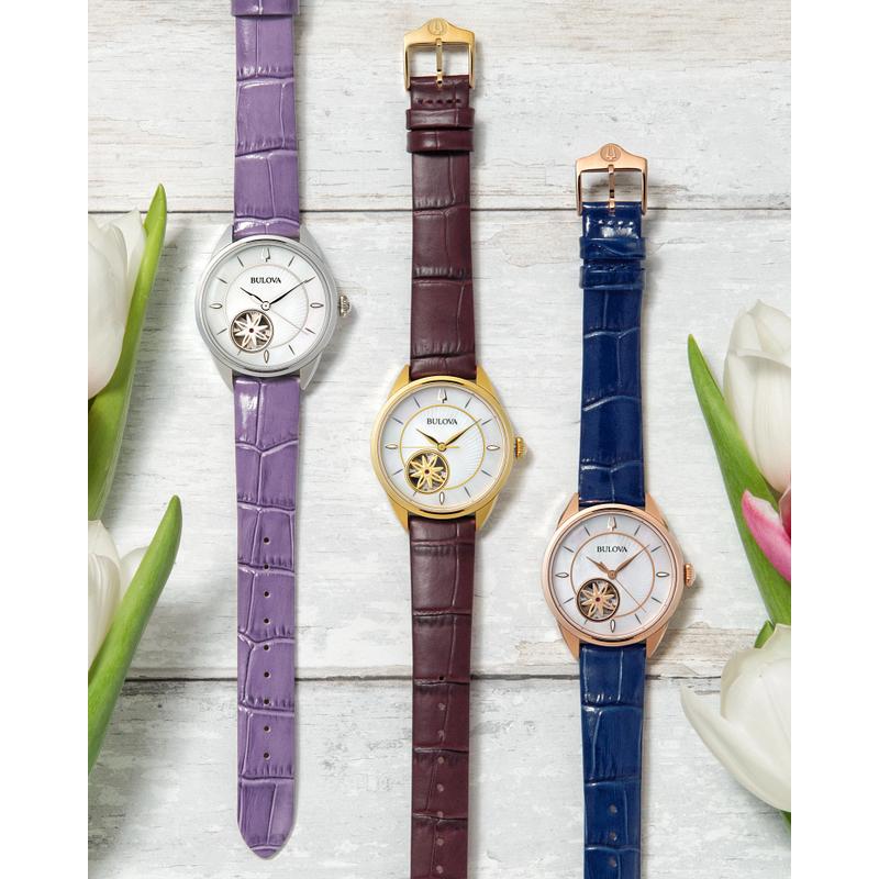 Bulova Sutton Women's Automatic Watch Lavender Leather Strap Mother-of-Pearl Dial