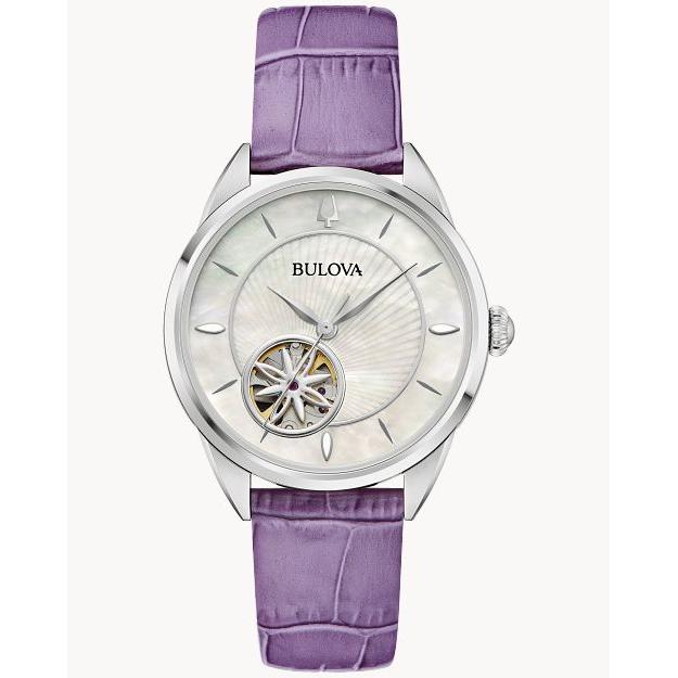 Bulova Sutton Women's Automatic Watch Lavender Leather Strap Mother-of-Pearl Dial