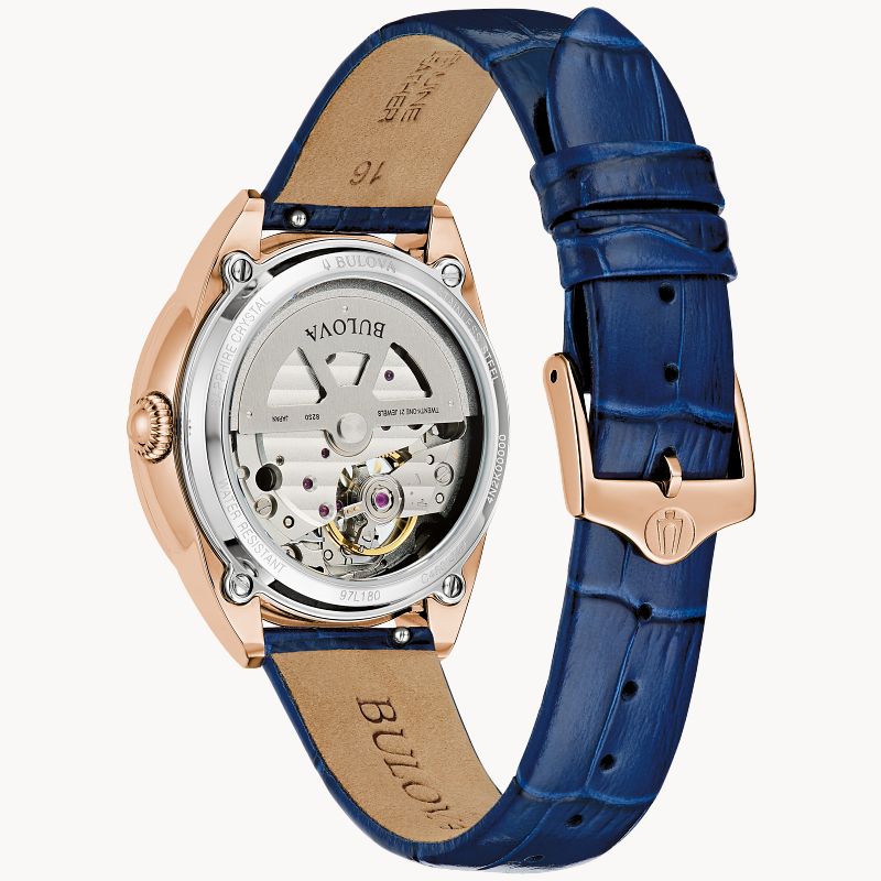 Bulova Women's Sutton Rose Gold-Tone Automatic Watch with Blue Leather Strap