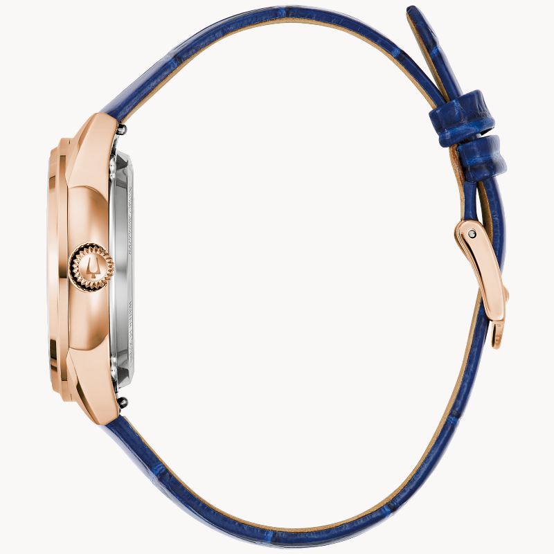 Bulova Women's Sutton Rose Gold-Tone Automatic Watch with Blue Leather Strap