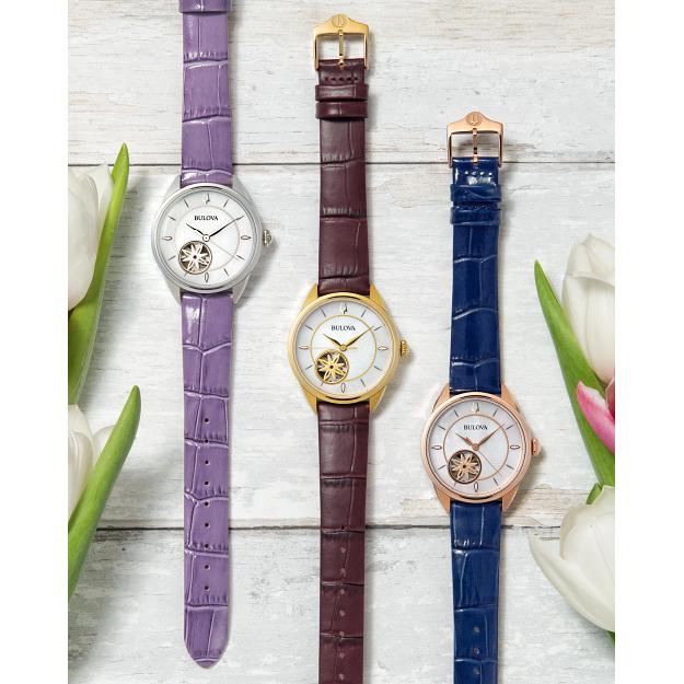 Bulova Women's Sutton Rose Gold-Tone Automatic Watch with Blue Leather Strap