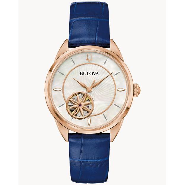 Bulova Women's Sutton Rose Gold-Tone Automatic Watch with Blue Leather Strap