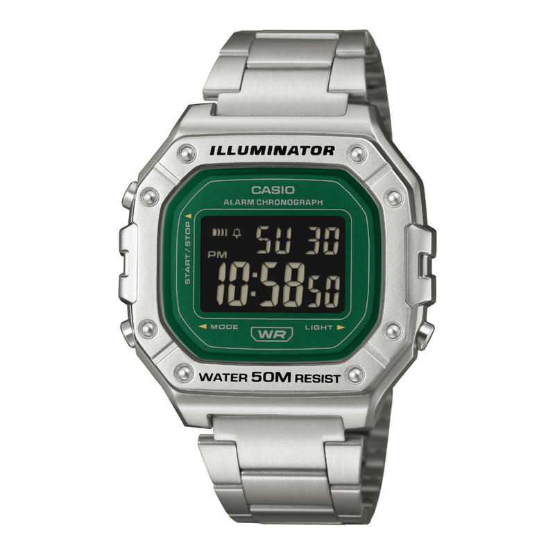 Casio W-218HD-3AV Green Digital Watch with Stainless Steel Band