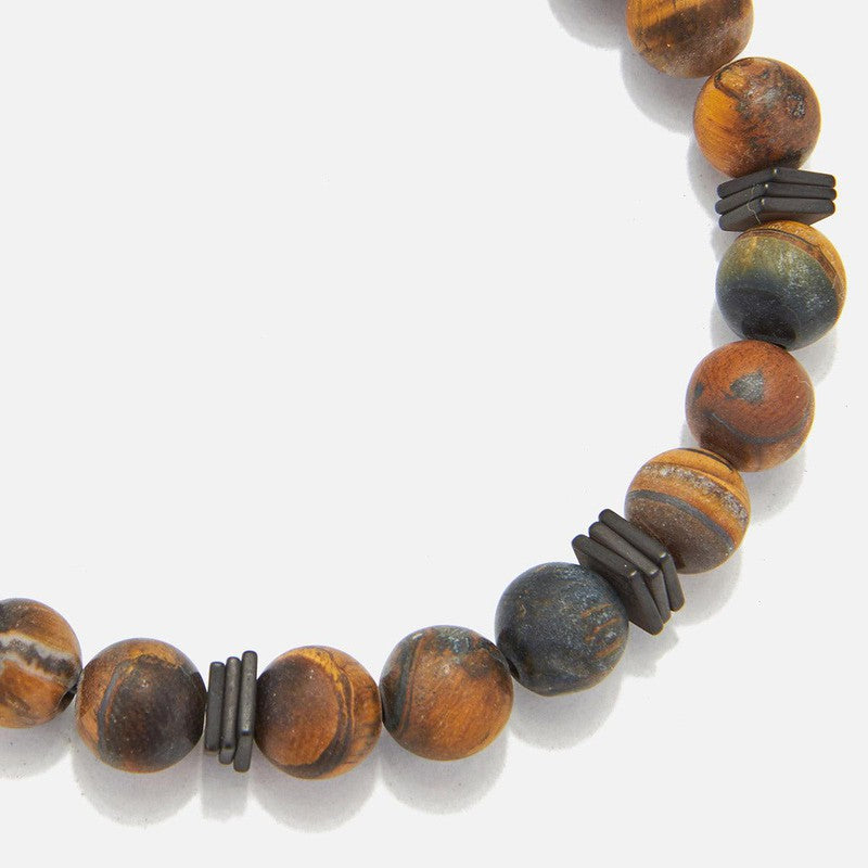 Chrysostomos Handmade Bracelet with Natural Mineral Stones of Matte Tigers Eye
