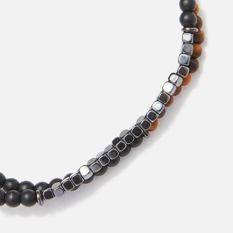 Chrysostomos Handmade Double Bracelet with Onyx & Tiger's Eye