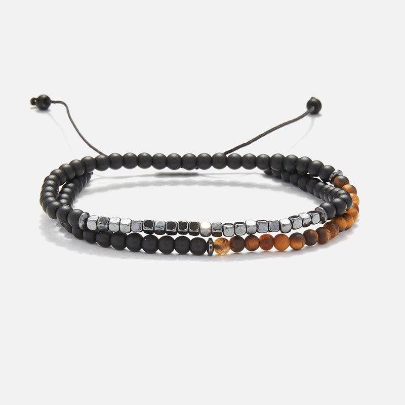 Chrysostomos Handmade Double Bracelet with Onyx & Tiger's Eye